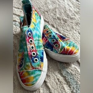 Gently worn Blowfish rainbow slip-on sneakers, girls size 13